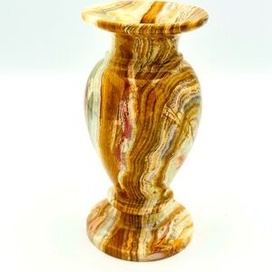 Vintage Polished Onyx Marbled 6” Vase Brown Cream Swirl Pattern Pakistan NWOT